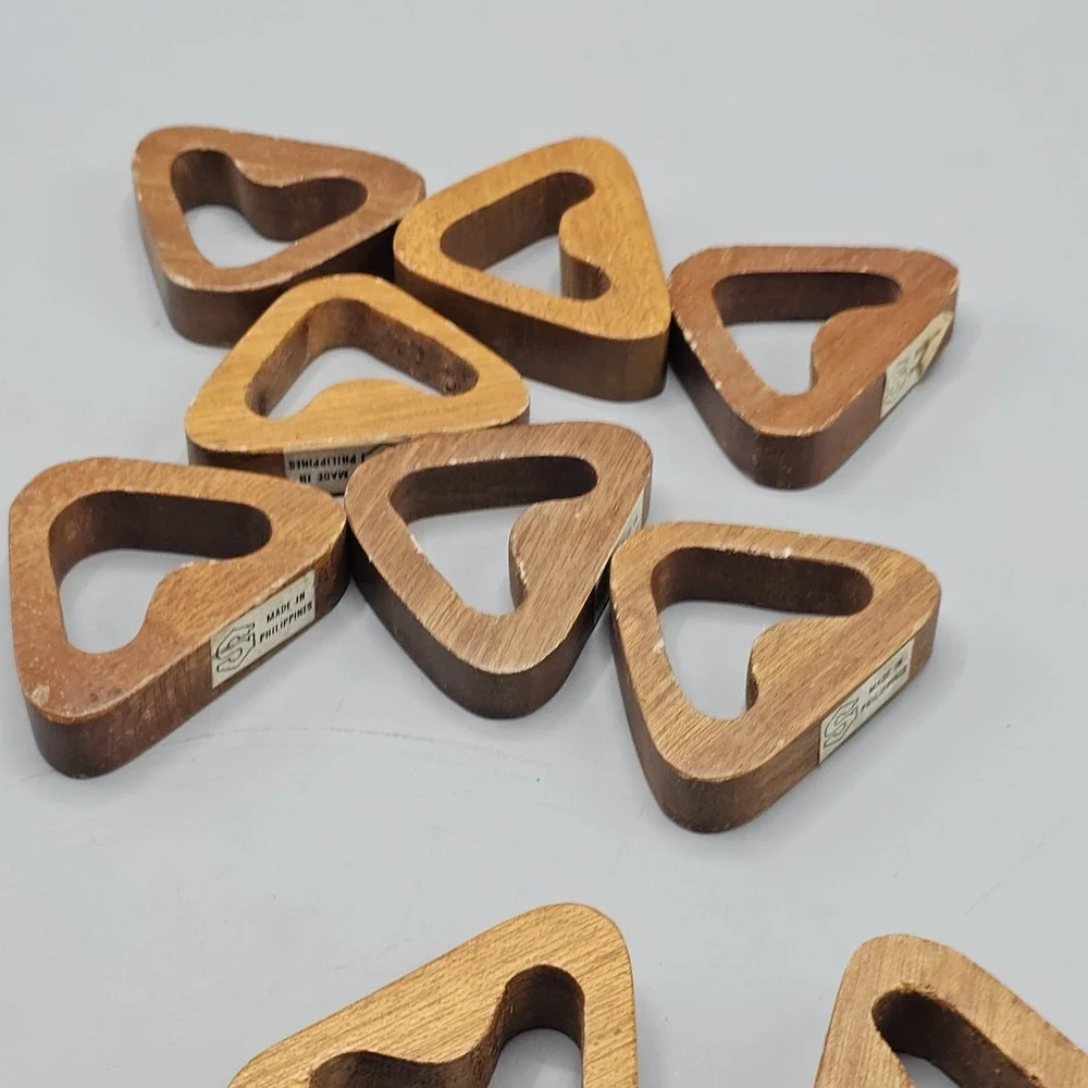 Vintage MCM Teak Wood Triangles Napkin Holders Made In Phillippines Set Of 9